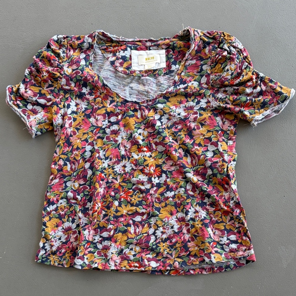 Maeve by Anthropologie Multicolor Floral Short Sleeve Top Size Small